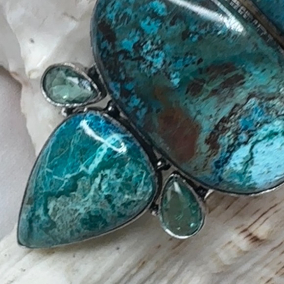 Chrysocolla + Biwa Pearl multi-gem statement   pendant - Picture 4 of 9